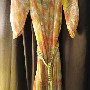 Diane Von Furstenberg Orange and Yellow Patterned Midi Dress